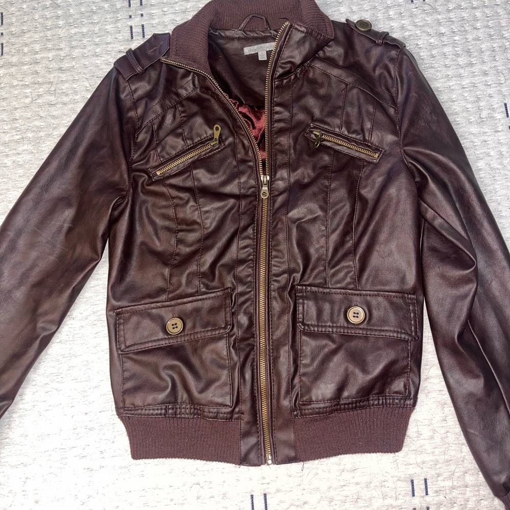 Charlotte Russe Brown Leather Bomber Jacket
